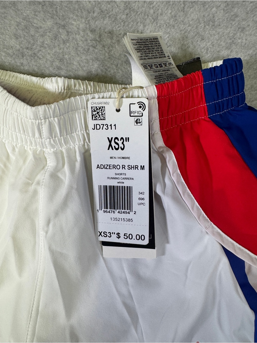 adidas White Athletic Shorts with Red & Blue Accents Size XS 3” - Picture 2 of 6
